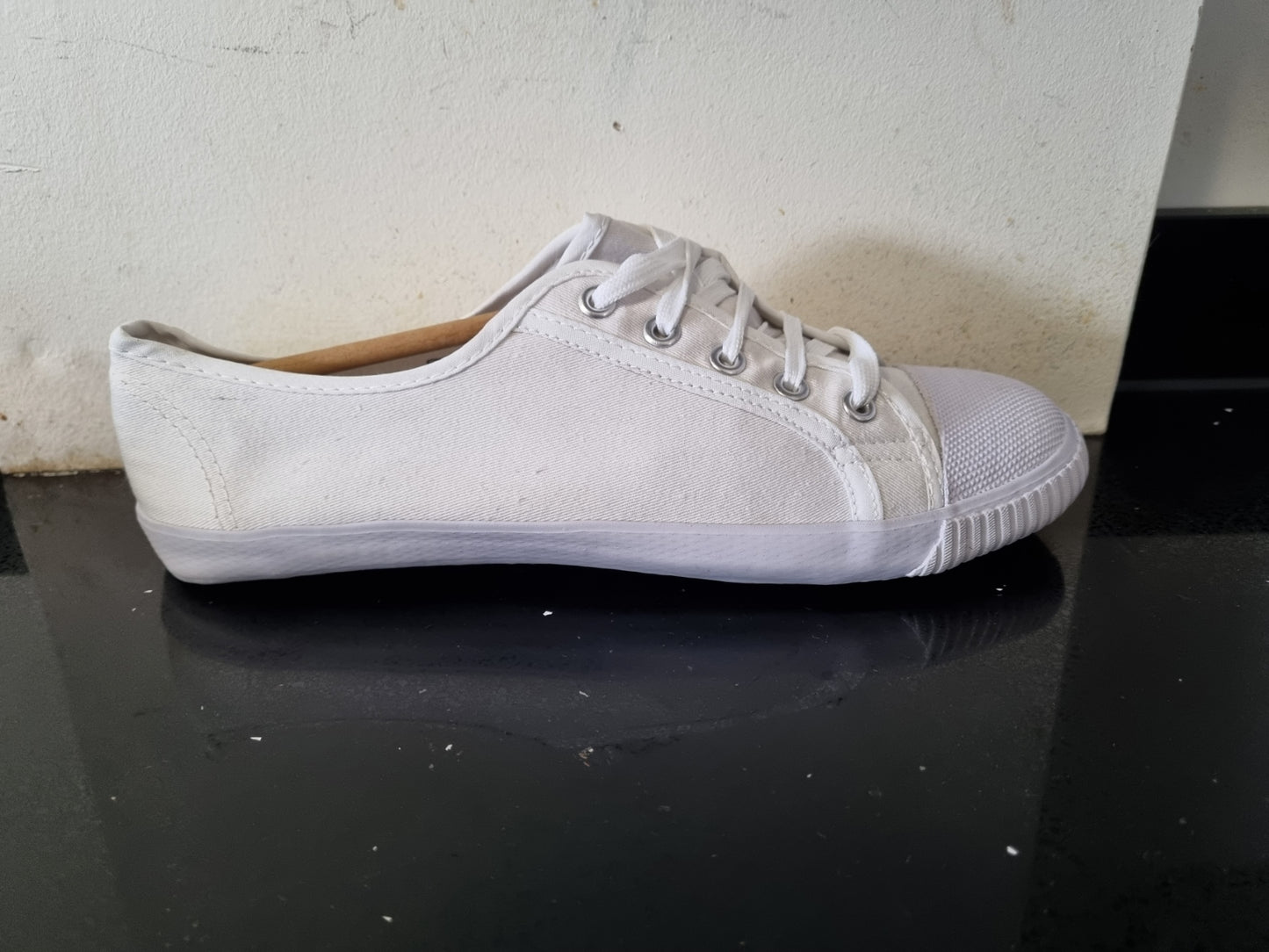 Plimsoll - White Lace Up with Rubber Toe