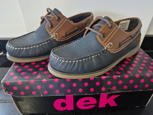 Womens Boat Shoe by Dek - Navy Blue\Brown Lace Up Leather Boat Shoes (L513NC)
