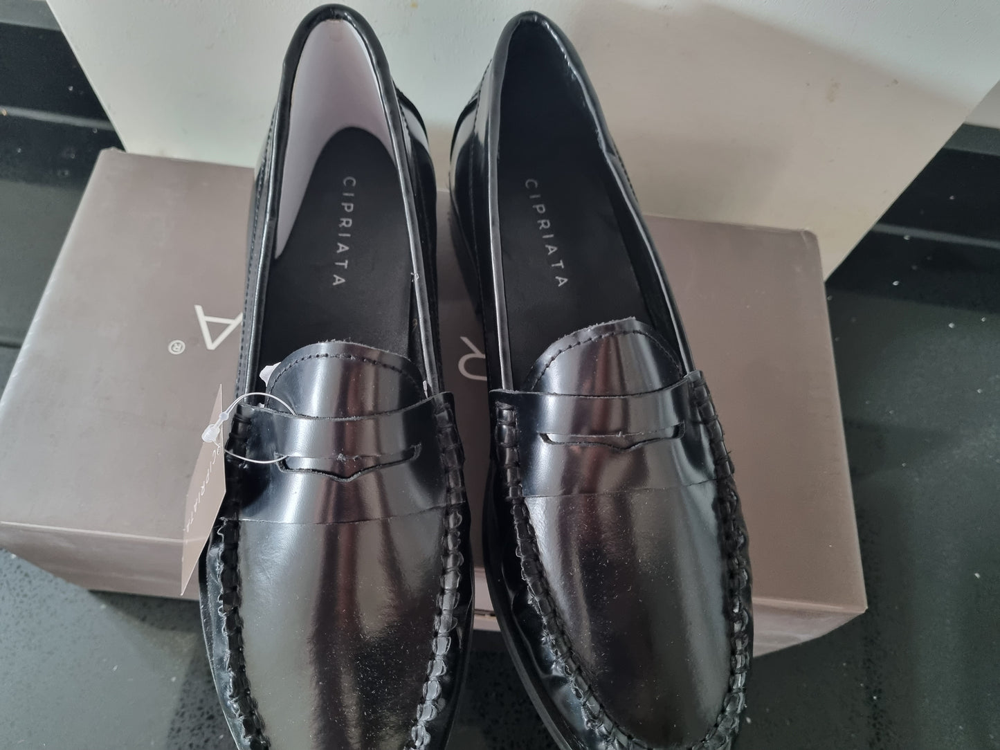 Womens - Cipriata Hi-Shine Black Saddle Loafer (L075A)