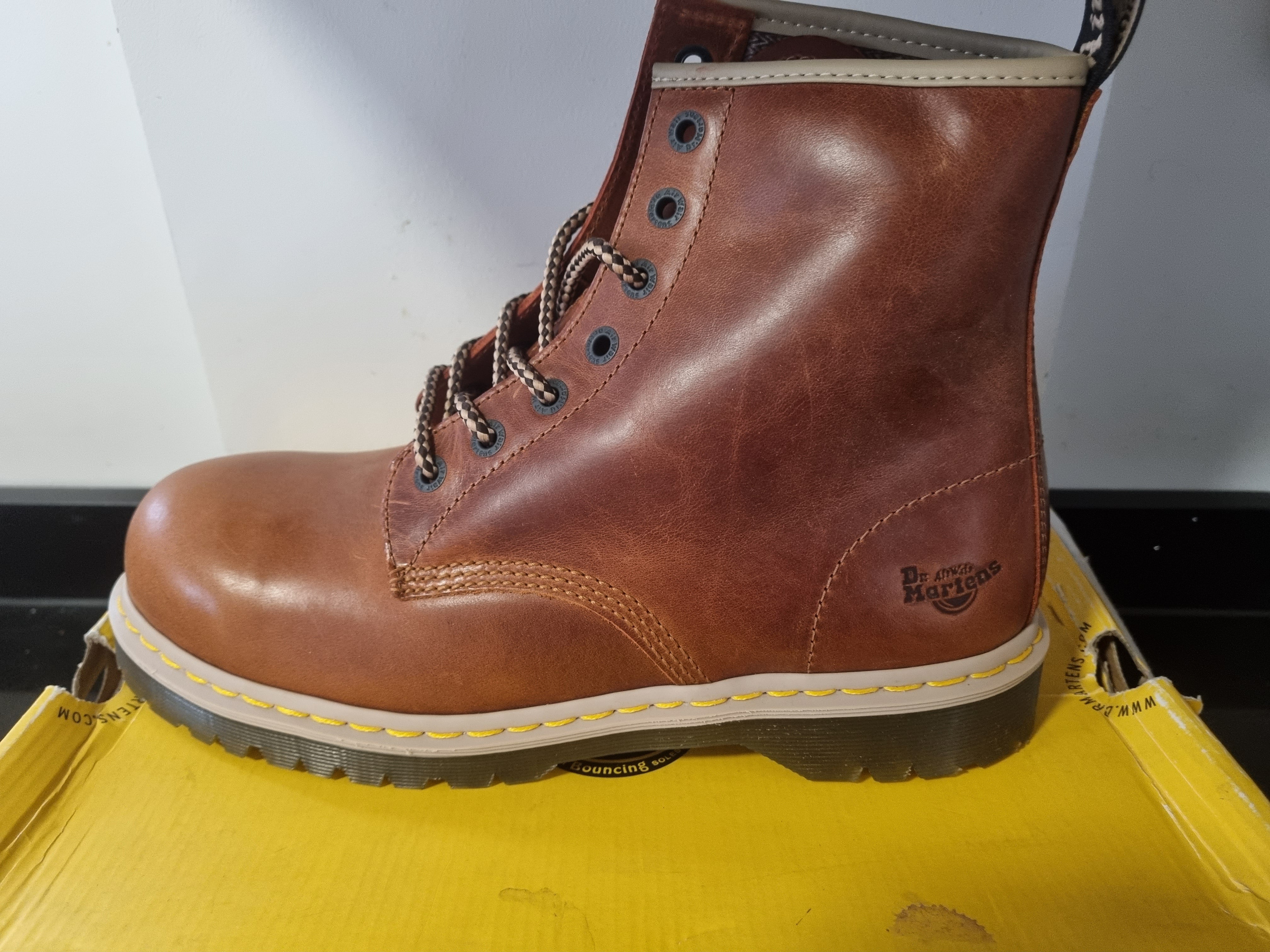 Dr Marten ICON 7B10 Tan Industrial Waxy 7 Eye Steel Toe Boot blackmansshoes