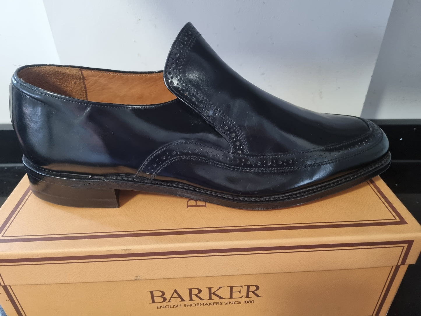 Barker - Hi-Shine Black Leather Casual Slip On