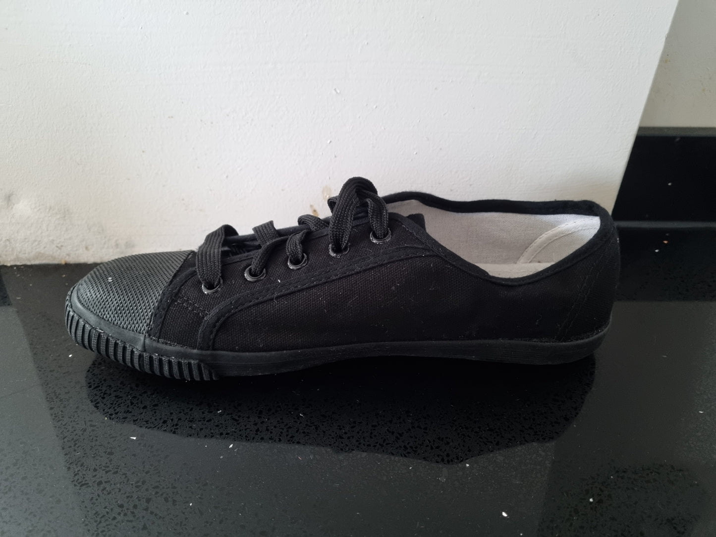 Plimsoll - Black Lace Up with Rubber Toe