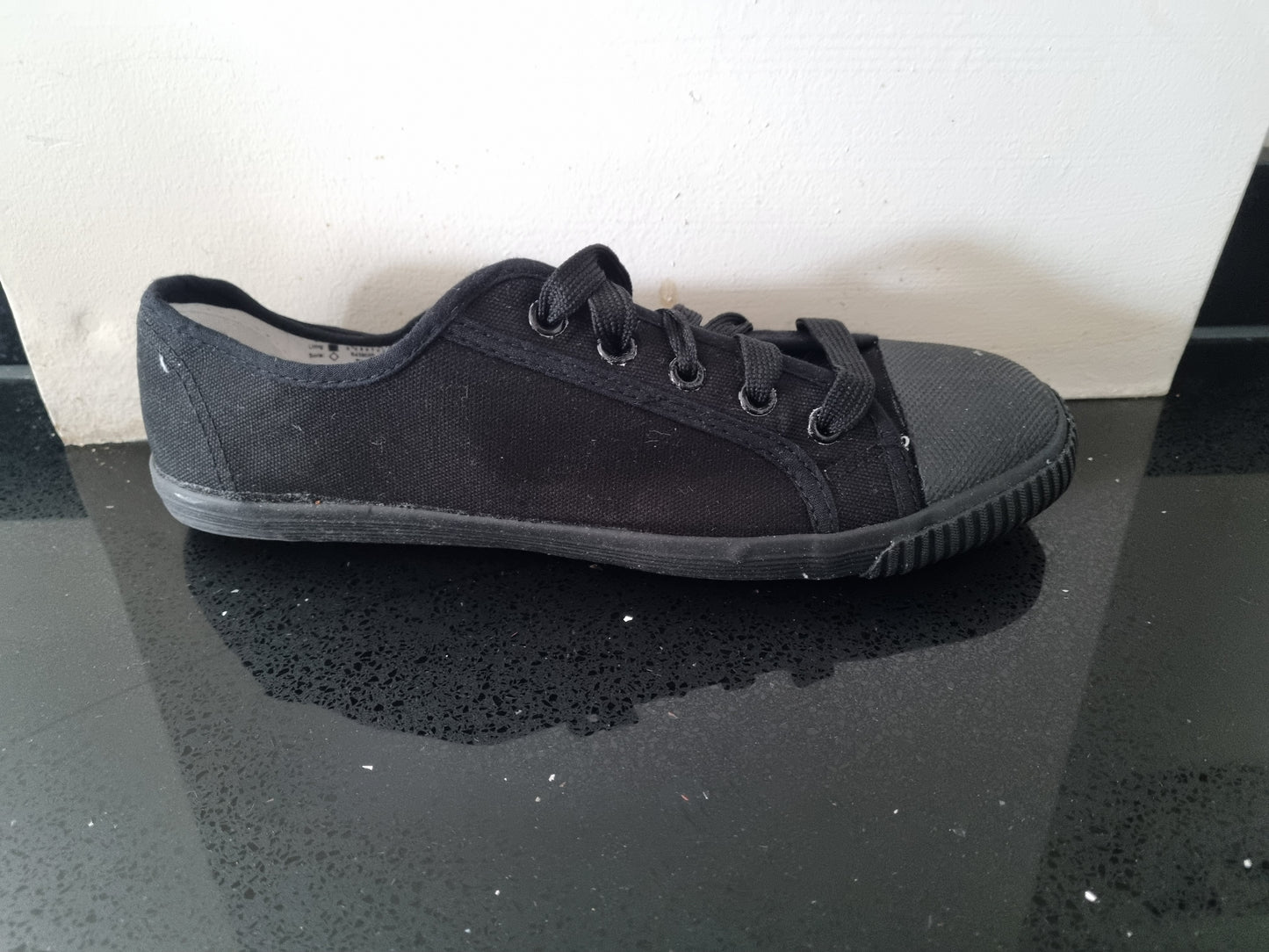 Plimsoll - Black Lace Up with Rubber Toe