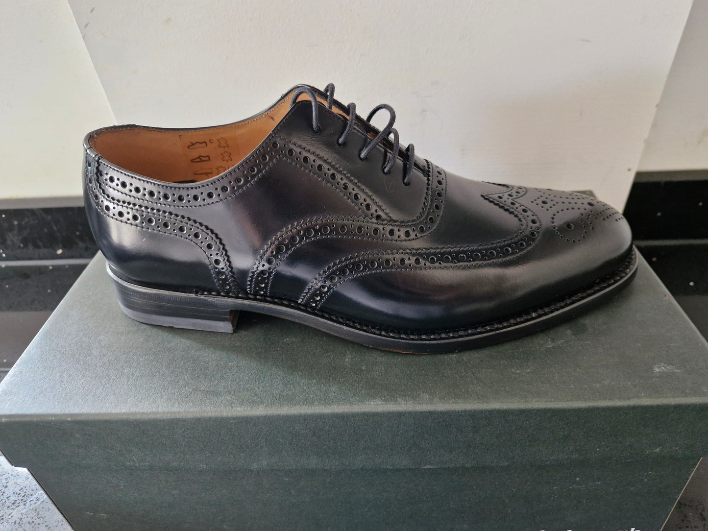 Loake - Hi-Shine Black Leather Brogue Shoe (202B)