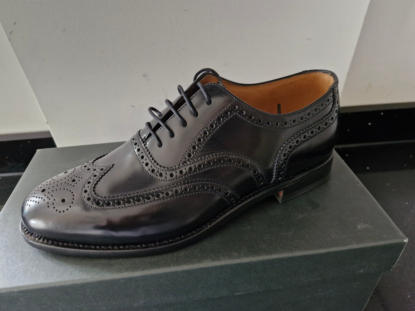 Loake - Hi-Shine Black Leather Brogue Shoe (202B)