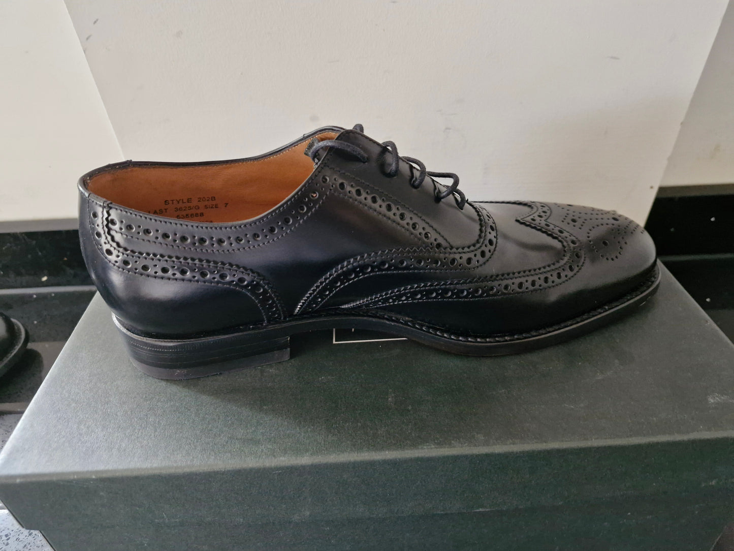 Loake - Hi-Shine Black Leather Brogue Shoe (202B)