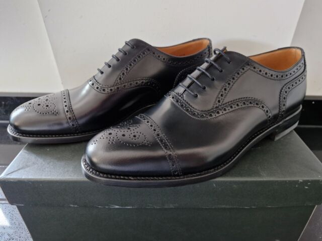 Loake - Hi-Shine Black Leather 1/2 Brogue Shoe (201B)