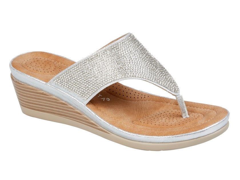 Womens - Diamante Toe Post Wedge (L238)