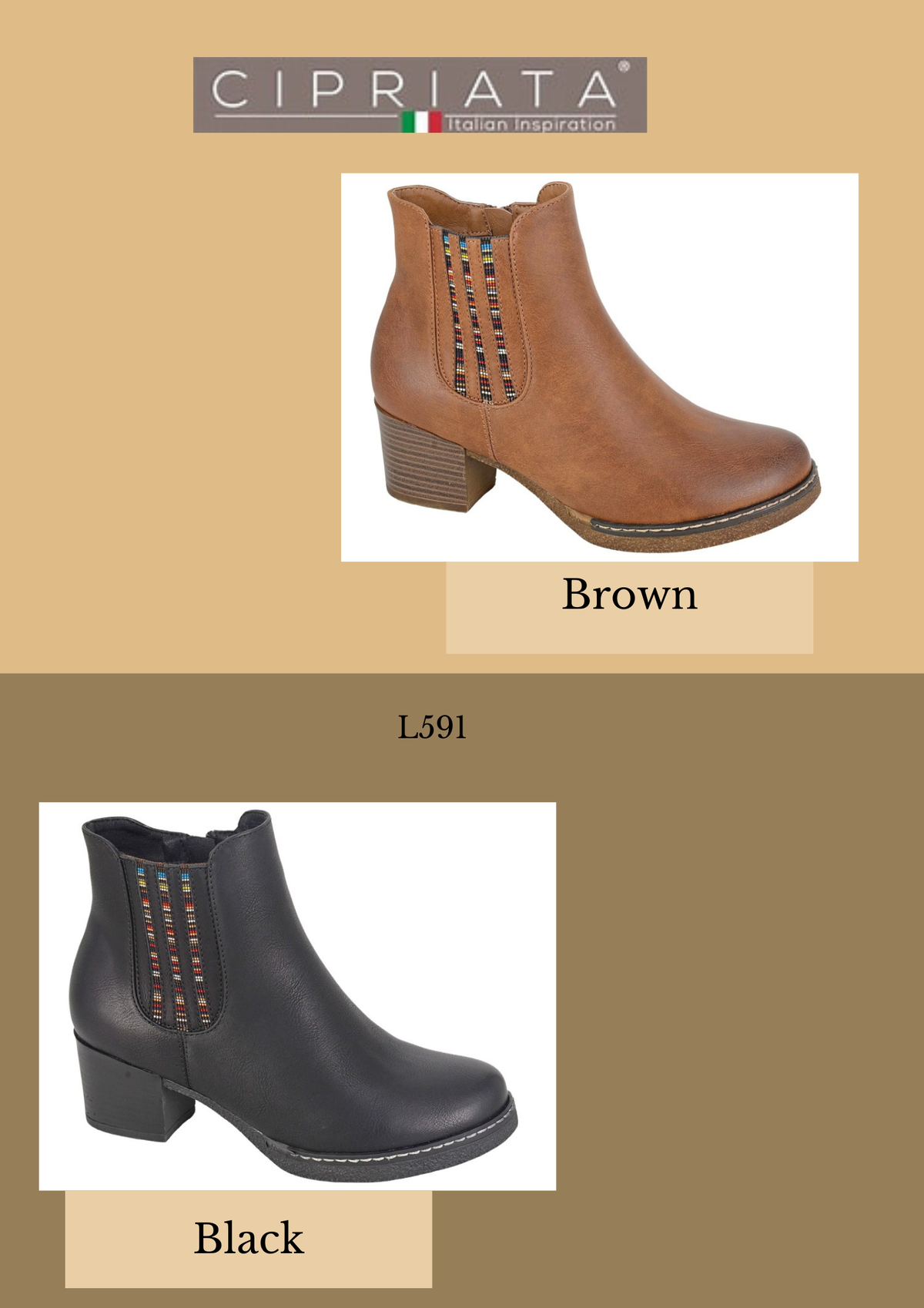Womens - Block Heel Inside Zip Ankle Boot (L591)