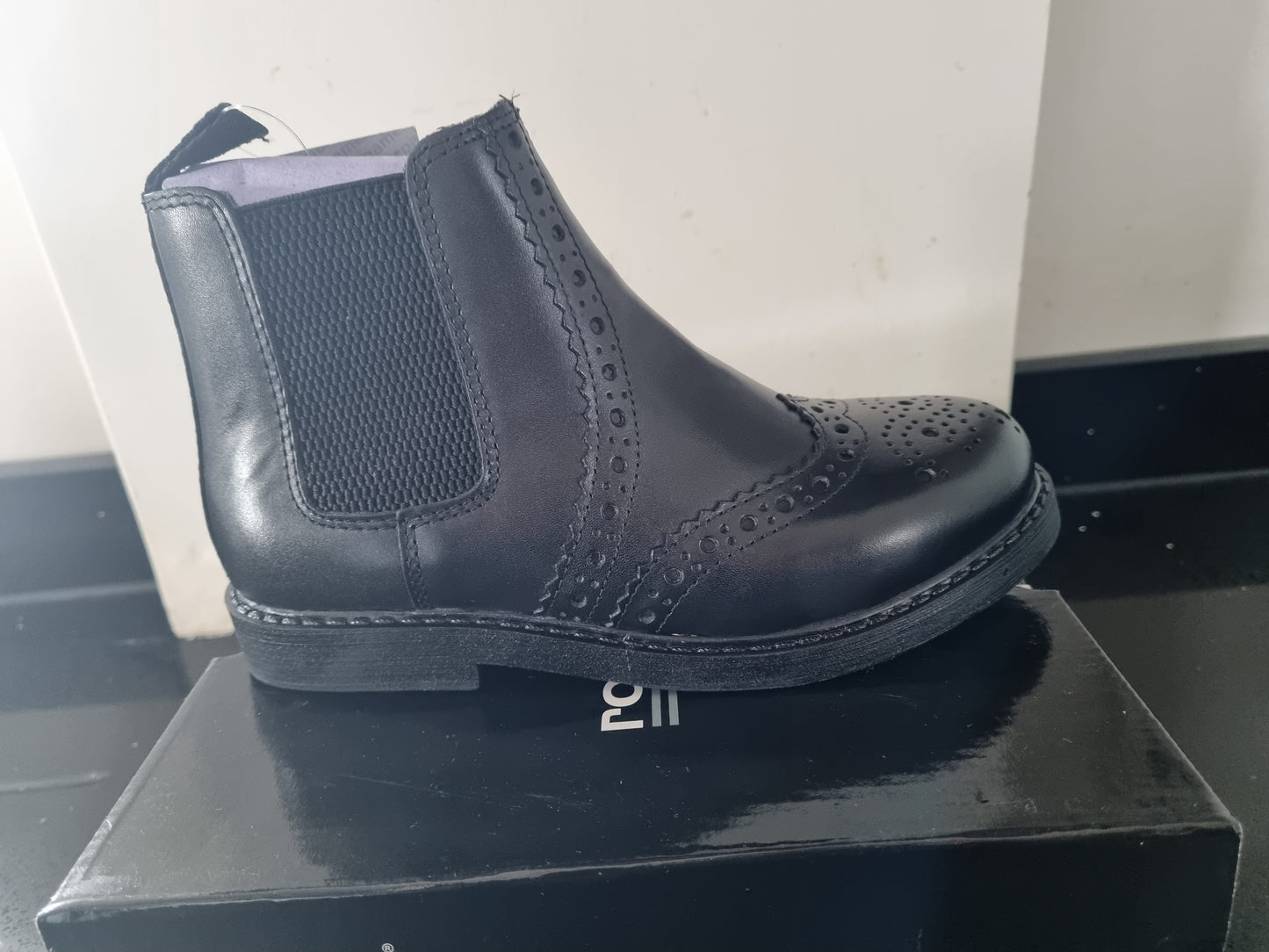 Childrens Chelsea Boot by Roamers - Black Brogue (B922A)