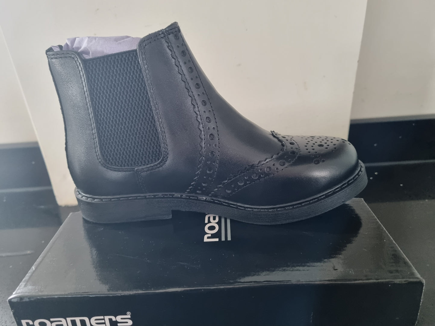 Childrens Chelsea Boot by Roamers - Black Brogue (B922A)