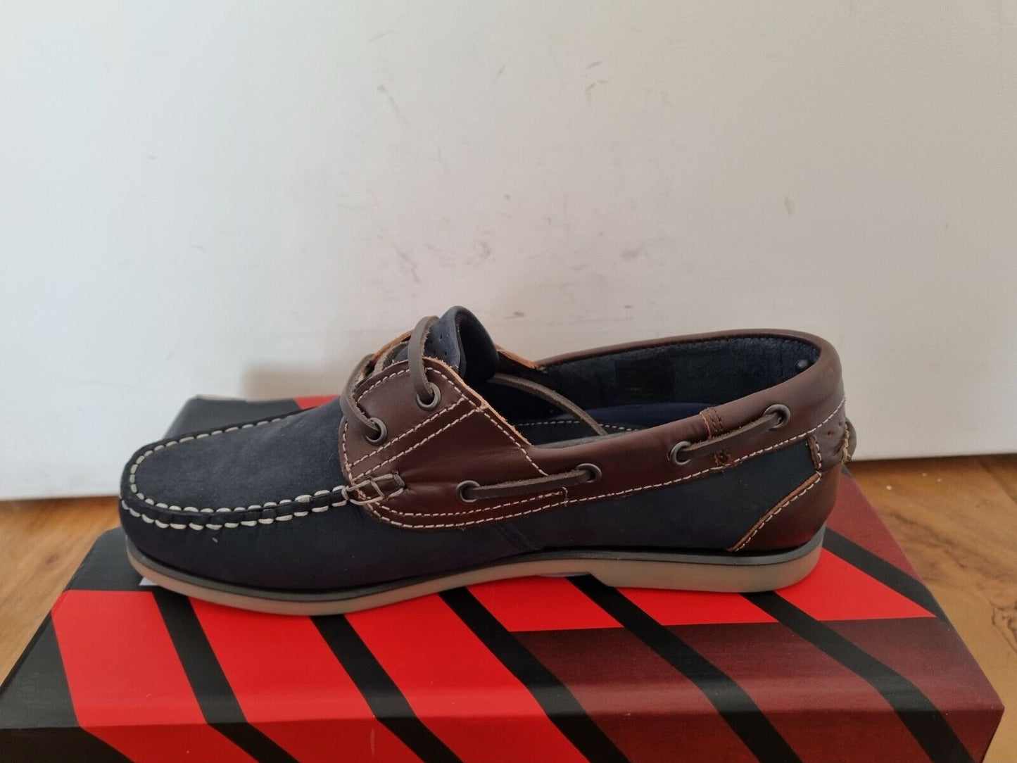 Boat Shoe by Dek - Navy Blue\Brown Lace Up Leather Boat Shoes