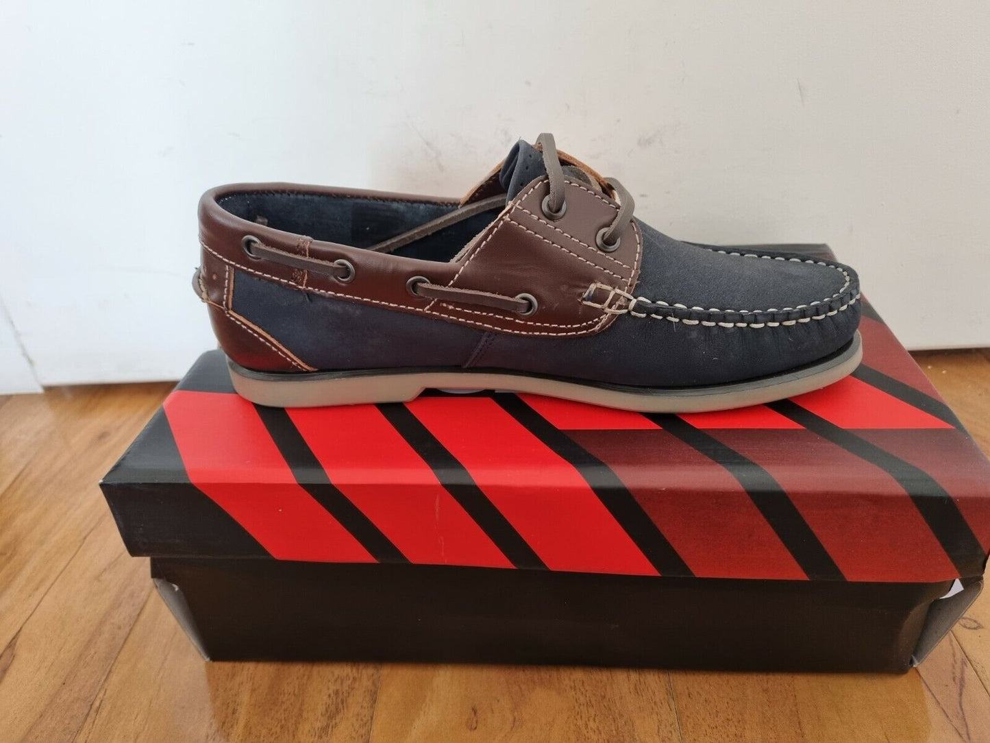 Boat Shoe by Dek - Navy Blue\Brown Lace Up Leather Boat Shoes